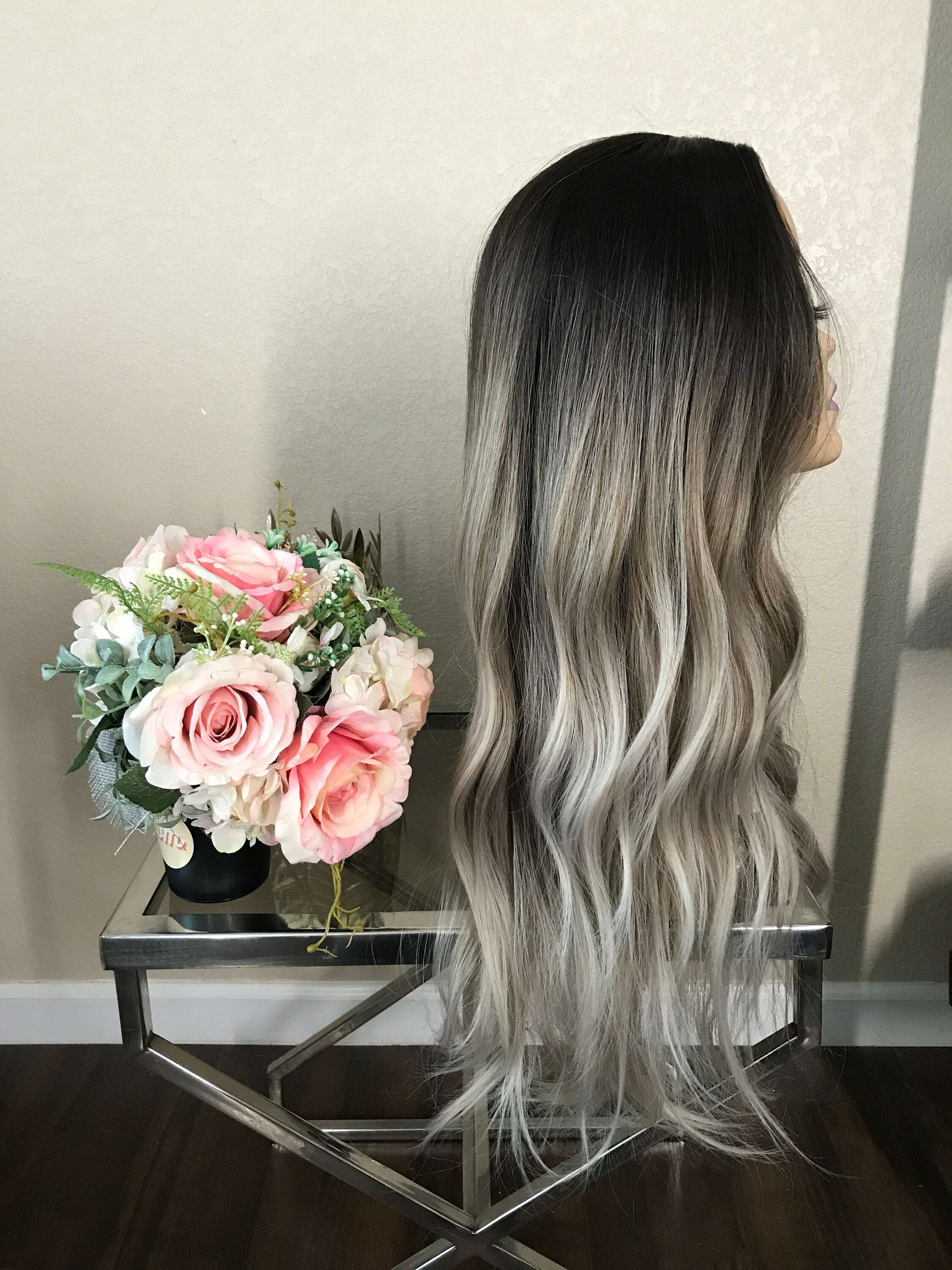 24 Inches Ombre Ashy Brown Wavy Wig Heat Resistant Comfort 