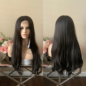 28'' lace front natural black/dark brown straight synthetic wig | Little Wig Museum,luxury wig,hairloss, alopeica chemo wig, cosplay costume