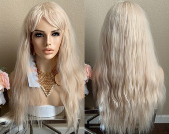 28'' blonde synthetic wig with side bang  | Little Wig Museum alopeica chemo wig, cosplay Handmade wigs Glueless Wigs