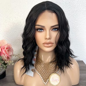 14‘’ black lace front wavy synthetic wig  | Little Wig Museum,luxury wig,hairloss, alopeica chemo wig, cosplay costume