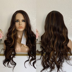 26'' Caramel balayage 1''x3'' lace front synthetic wig | Little Wig Museum alopeica chemo wig Handmade wigs Glueless Wigsgift for mom