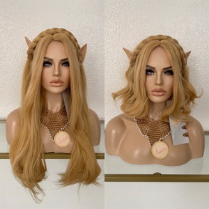 Princess Zelda  blonde wig with elf ears, two versions Halloween Costume wig | Little Wig Museum cosplay costume wig Handmade wigs