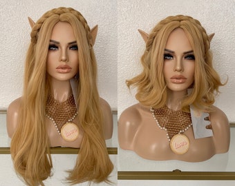 Princess Zelda  blonde wig with elf ears, two versions Halloween Costume wig | Little Wig Museum cosplay costume wig Handmade wigs