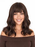Dark Brown Wig with Bangs Wavy Shoulder Length Heat Resistant Synthetic