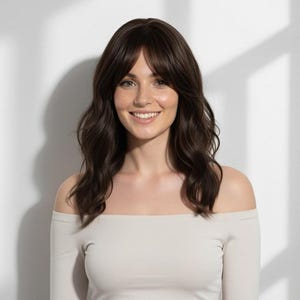 Dark Brown Wavy Wig with Bangs Heat Resistant Synthetic