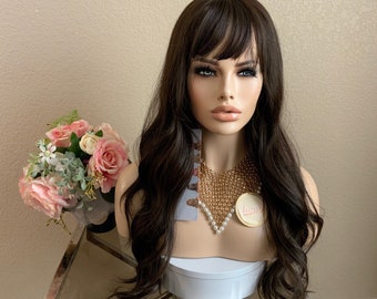 24‘’ wavy dark brown wig synthetic | Little Wig Museum,luxury wig,hairloss, alopeica chemo wig Handmade wigs Glueless Wigs