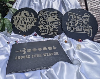D&D, DnD, Dungeons and Dragons Slate Stone Tray, Coaster, Board, Nerd, Geek, Player, Friend, Dad, Thanksgiving, Christmas Gift