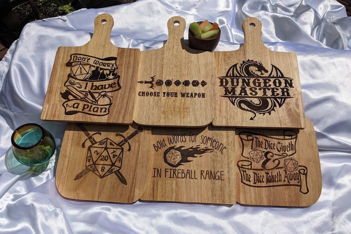 DnD D&D Dungeons and Dragons, Wood Serving Board Tray Coaster, Decor, Geek Nerd Dad Player Friend, Thanksgiving Christmas Gift