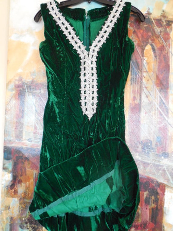 Crushed Green Velvet Dress with Crystals on Silver