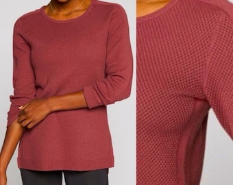 ATHLETA Merino Wool Honeycomb Crewneck Sweater~ Rust Burgundy Deep Maroon