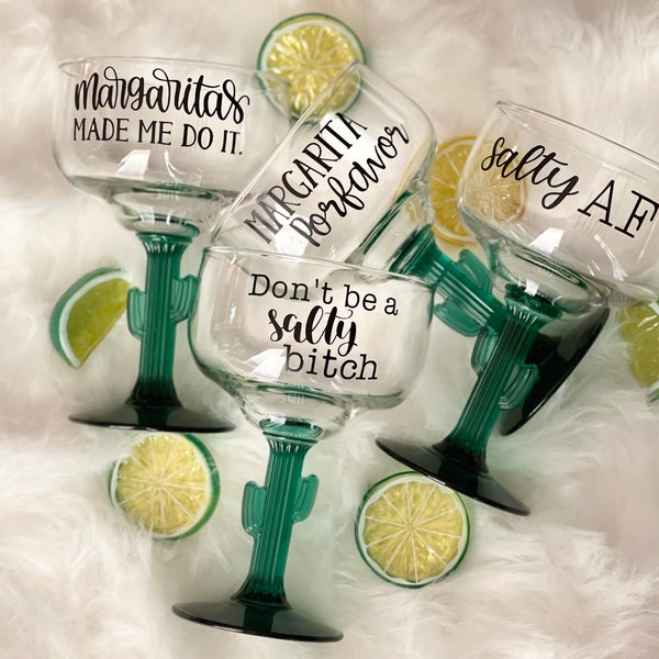 Salty AF set of 4 cactus Margarita glasses