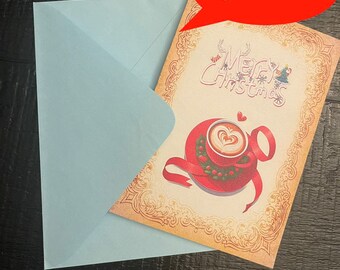 Digital Printable Christmas Cards / Funny Holiday Cards Coffee cup image Download 2size 5*7inch and 5.5*8.5inch