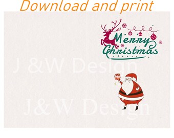 Printable Christmas Cards / Funny Holiday Cards Santa series Download 2size 5*7inch and 5.5*8.5inch