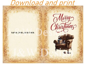 Printable Christmas Cards / Funny holiday cards Sofa Download 2size 5*7inch and 5.5*8.5inch
