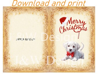Printable Christmas Cards / Funny holiday cards Dog image Download 2size 5*7inch and 5.5*8.5inch