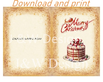 Printable Christmas Cards / Funny holiday cards Cake image Download 2size 5*7inch and 5.5*8.5inch
