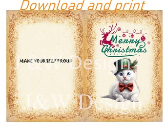Printable Christmas Cards / Funny holiday cards Cat image Download 2size 5*7inch and 5.5*8.5inch