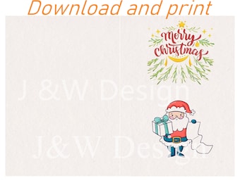 Printable Christmas Cards / Funny Holiday Cards Santa series Download 2size 5*7inch and 5.5*8.5inch