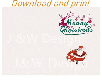 Printable Christmas Cards / Funny Holiday Cards Santa series Download 2size 5*7inch and 5.5*8.5inch