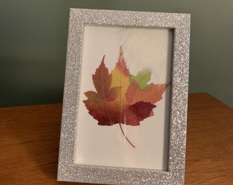 Natural Canadian leaf in the silver frame Real Pressed Canadian leaf Home decoration Handmade pressed artwork