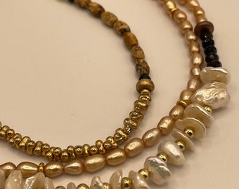 Jade Necklace - Black Onyx Necklace - Gemstone Necklace - Necklace - Beaded Necklace - Pearl Necklace - Three Layer Necklace