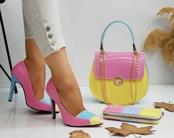 red heels and matching bolsa
