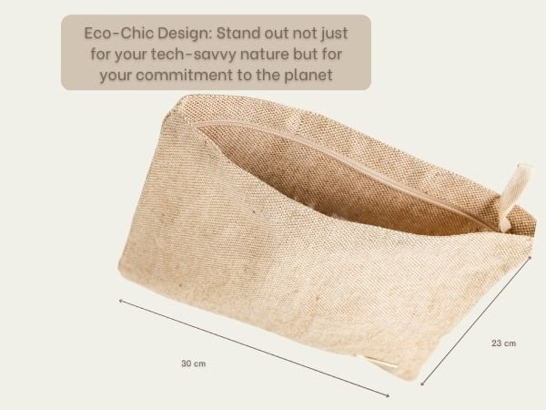 Tech Bag, Travel accessories or Pencil case. Beige, All-natural, Rustic Juco pouch, Electronics Bag, Great alternative to synthetic Nylon. immagine 7