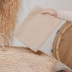 Beige , Juco ( mix of jute and cotton )pouch/ bag 20 x 30 cm all natural rustic in appearance bag  being lowered into another woven bag