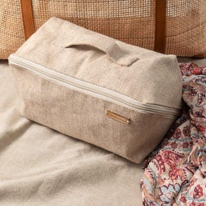 Travel Makeup Bag with Handle & Divider | Flat Lay Waterproof | Juco (Jute Cotton) | Travel Toiletry Bag | Mother's Day Gift Australia
