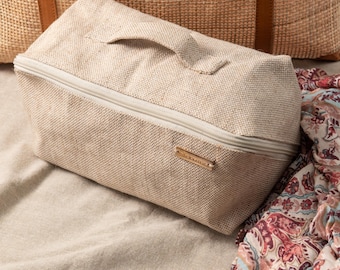 Travel Makeup  Bag  | Flat Lay  | Juco (Jute Cotton) | Travel Toiletry Bag | Great Gift