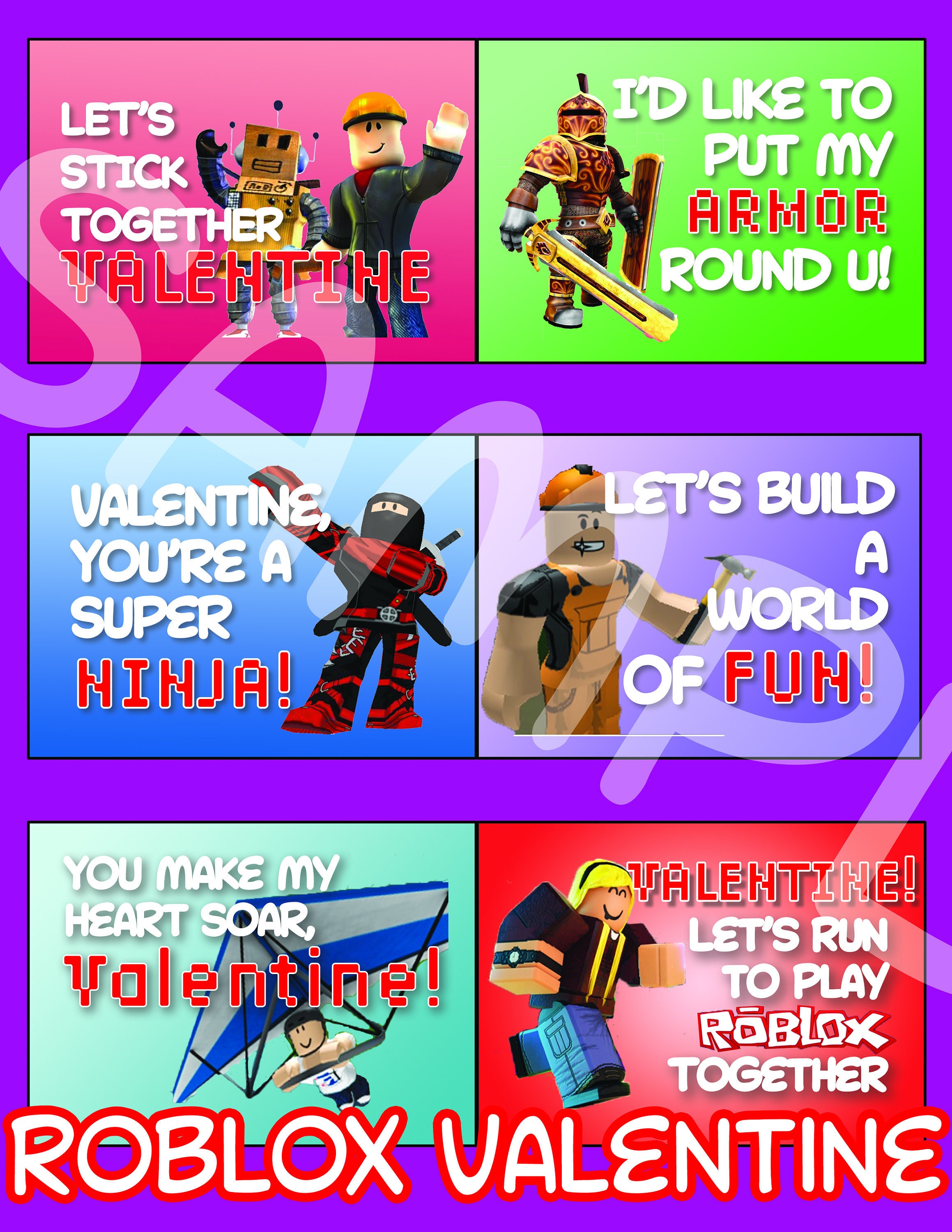 INSTANT DOWNLOAD ROBLOX Fun Kids Valentines Day Cards - Etsy