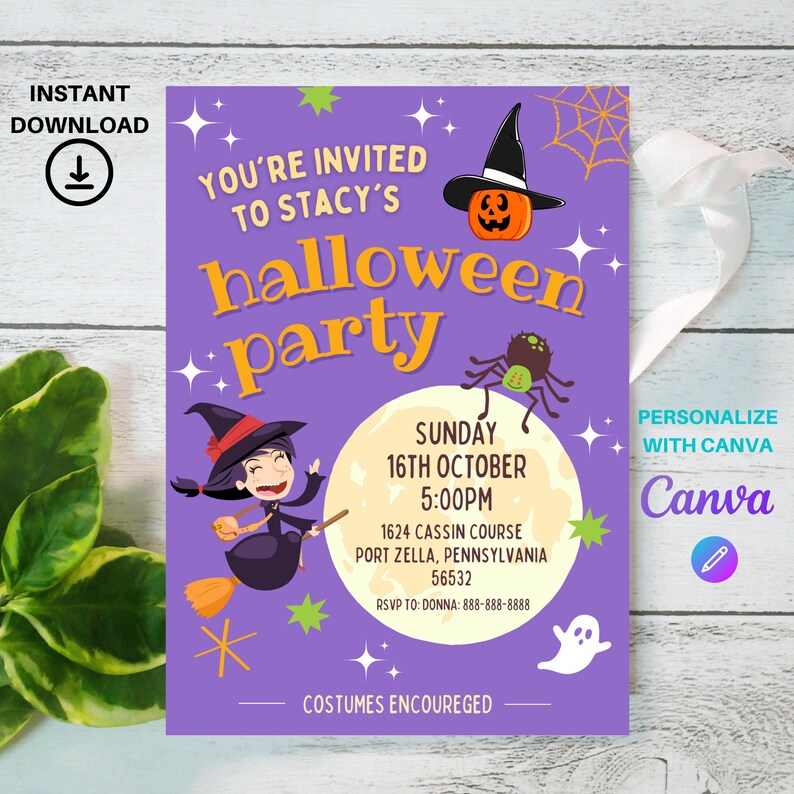 Editable Halloween Birthday Party Invitation Kids Halloween Etsy
