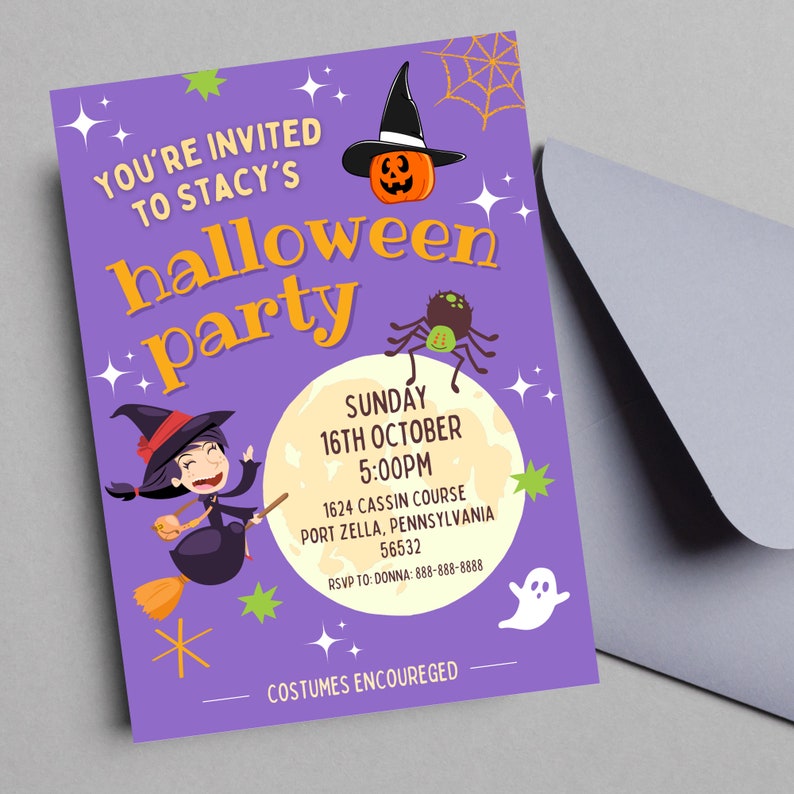 Editable Halloween Birthday Party Invitation Kids Halloween Etsy