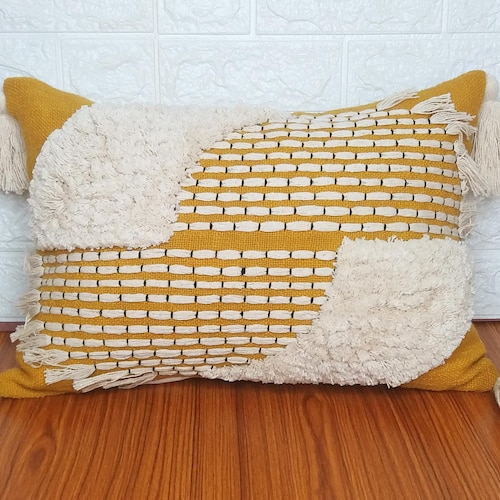 Mustard Yellow Tufted Textured Boho Pillow Cover Bohemian Etsy