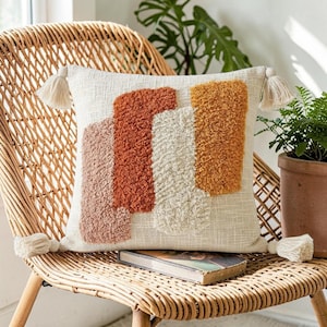 Poszewka na poduszkę w stylu boho, terakotowa musztardowa, z geometrycznymi frędzlami z bawełny, 18x18