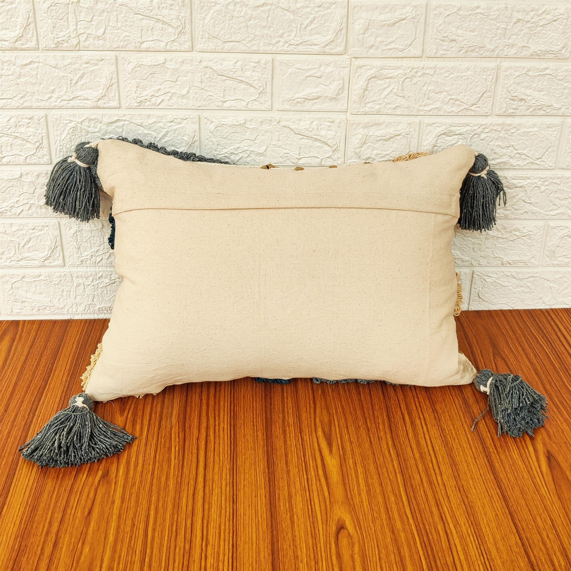 Tufted Boho Textured Pillow Cover Grey & Blue Embroidered Etsy