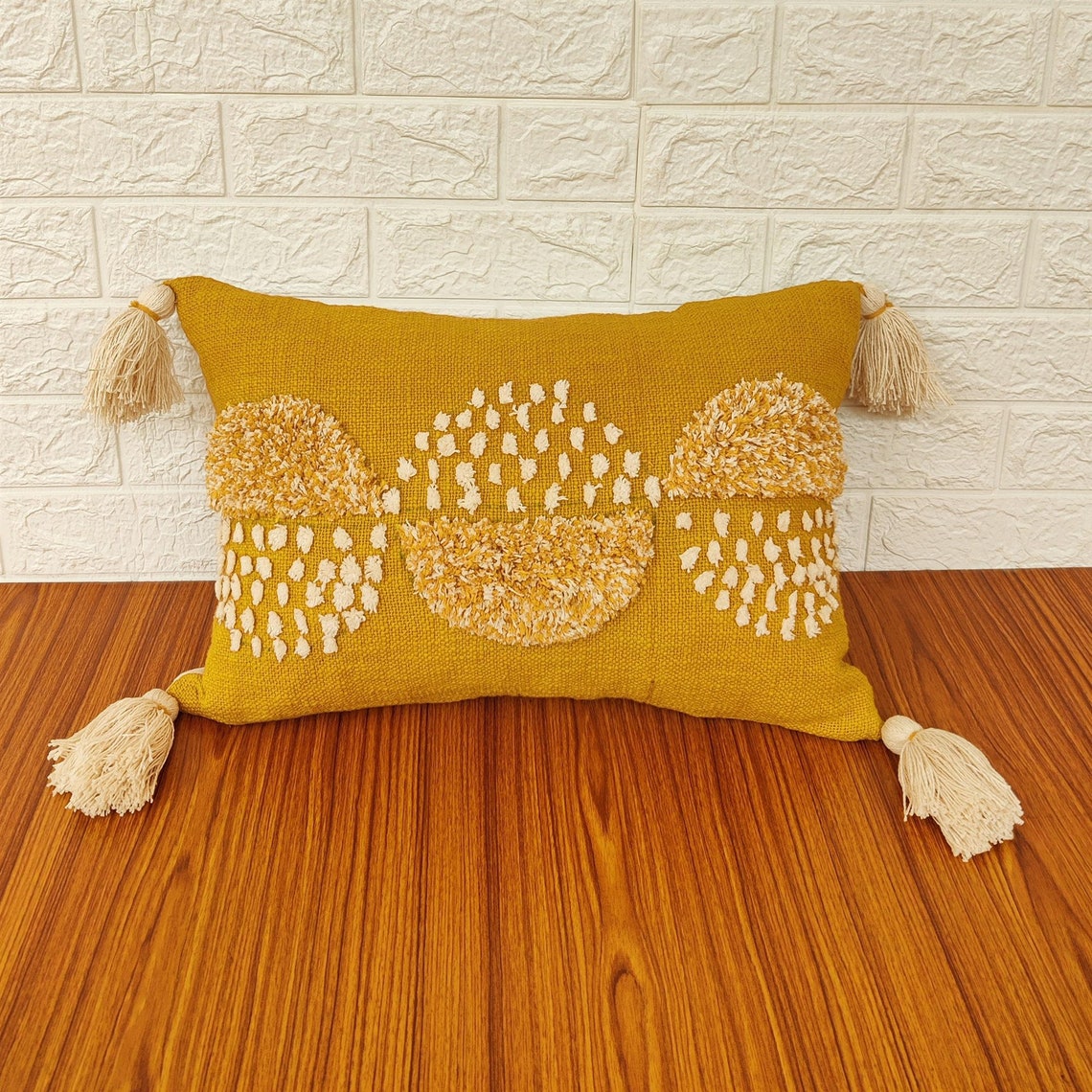 Mustard Yellow Tufted Textured Boho Pillow Cover Bohemian Etsy