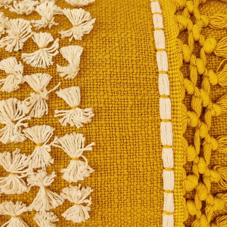 Embroidered Fringe Pillow Cover Mustard Yellow & Ivory Boho Etsy