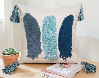 Boho Textured Pillow Cover Cotton Tufted fringe cushion cover 18x18