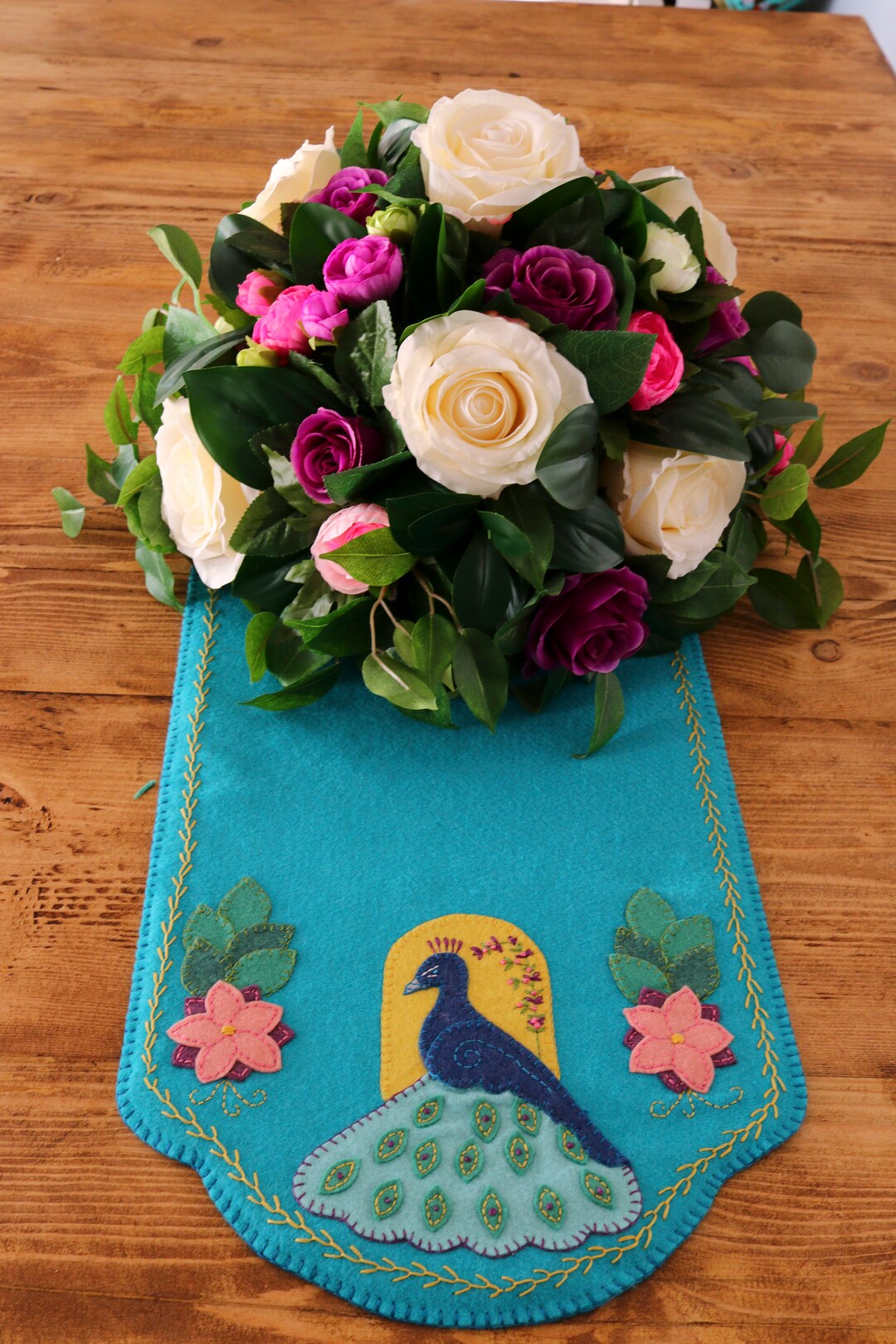 Peacock - Candle Mat / Table Runner Wool Felt Applique Sewing Kit - Etsy