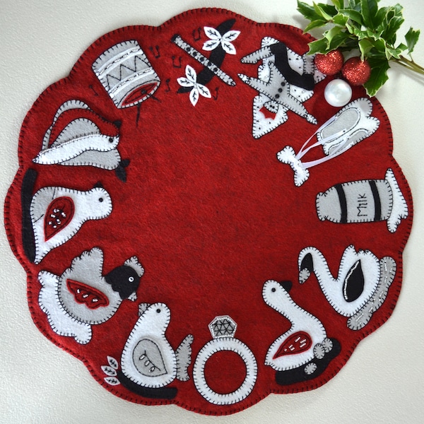 Twelve Days of Christmas Wool Felt Penny Mat / Candle Mat - Downloadable  Pattern/PDF Applique Table Top/ Hand Sewing/ Home Decor