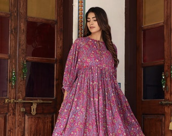 Bestseller Hand Block Red  Printed Summer Spring  Jaipuri Print Floral Midi Cotton Dress Handmade Gift For Her