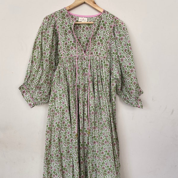 Hand Block Printed Dress| Summer Dress| White dress| Gifts for her! Cotton dress| Handmade| Made in India