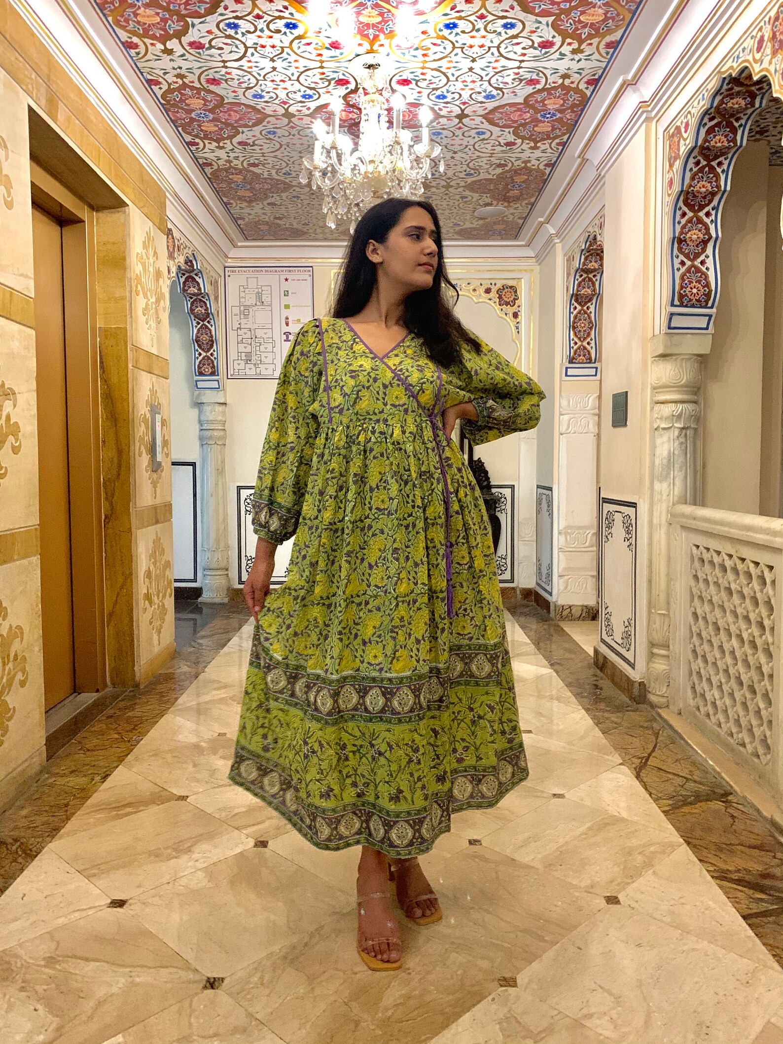 Hand Block Printed Wrap Dress Green Block Print Dress Summer Etsy