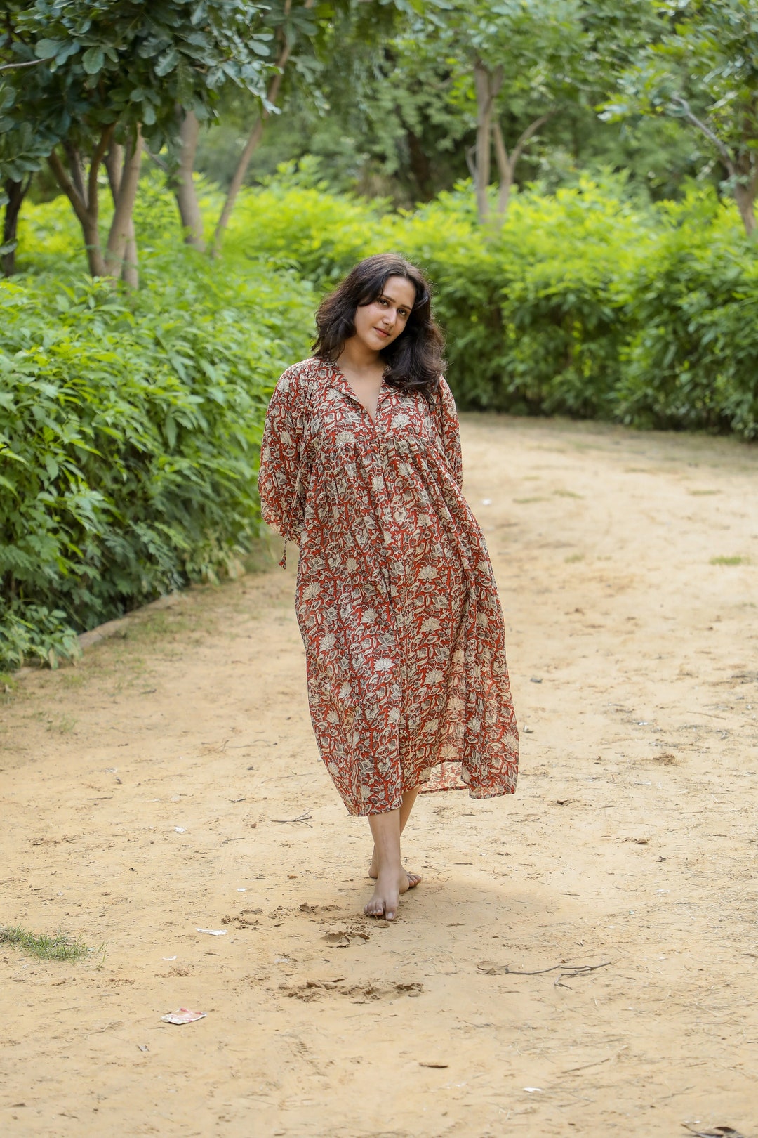 Hand Block Printed Dress Summer Dress Brown Dress Fall Dress Cotton hand-block-printed-dress-summer-dress-brown-dress-fall-dress-cotton