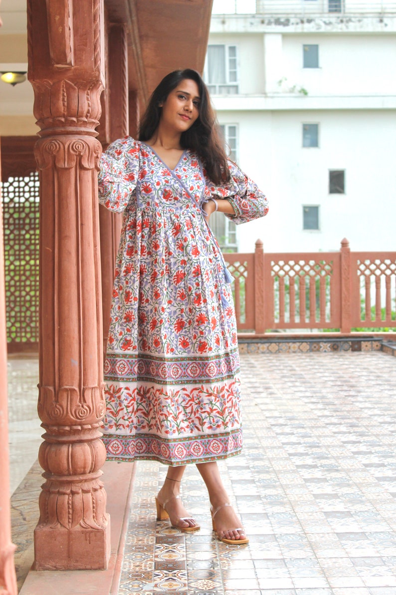 Hand Block Printed Wrap Dress Purple Block Print Dress Etsy