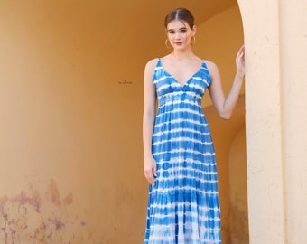 Tye-Dye Printed Dress |Midi Summer Dress |Blue Tye-Dye Printed Strape dress| Gifts for her| Handmade| Made in India