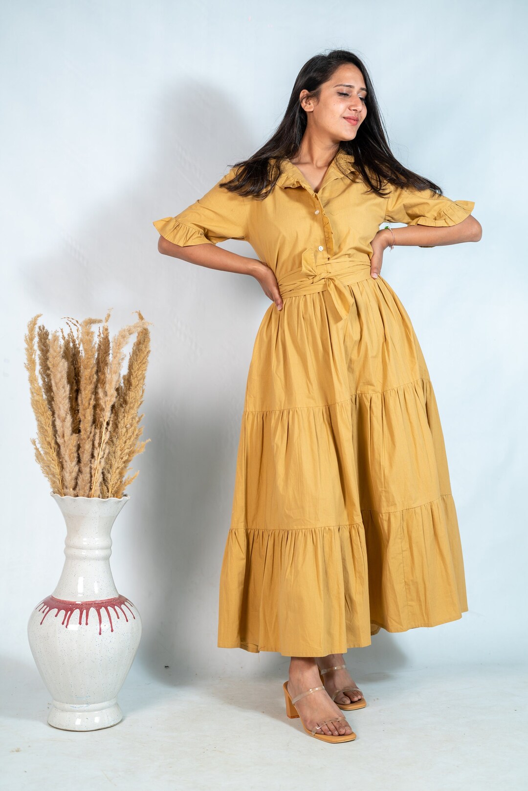 Poplin Mustard Maxi Dress Summer Maxi Dress Mustard Yellow Long Dress ...