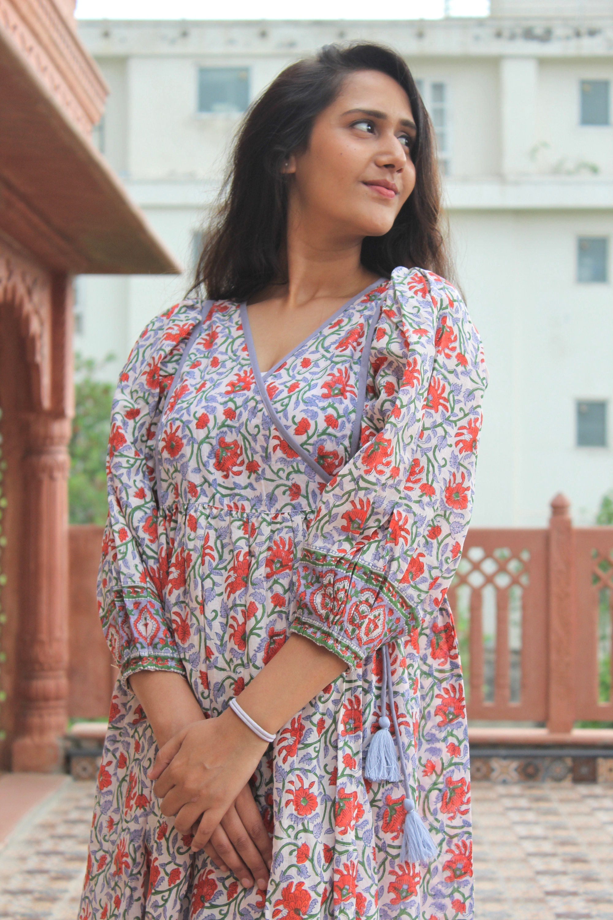 Hand Block Printed Wrap Dress Purple Block Print Dress Etsy