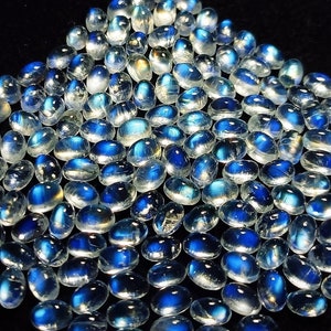 AAA Quality Natural Rainbow Moonstone Gemstone Oval Stone 4x6mm Oval Blue Fire Cabochon Loose Gemstone For Jewelry Making Gift For